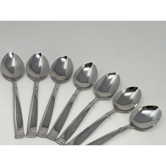 Wallace NAPOLI Glossy Dinner Place Soup Spoons 7” Stainless Flatware Set Of 7 - Picture 3 of 7